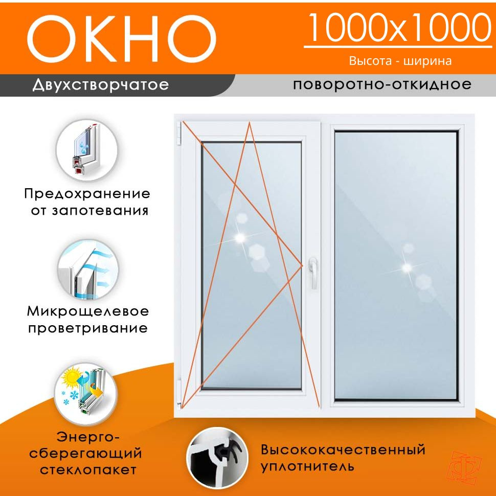 Пластиковое окно 1000 х 1000 ТермА Эко + Москитная сетка (Открывающаяся створка слева)  #1