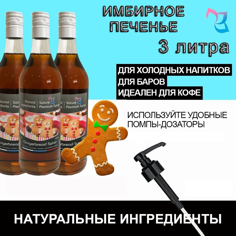 Sature Premium Syrup/ Сироп для кофе и коктейлей Имбирное печенье, бутылка, 3шт / 3л  #1