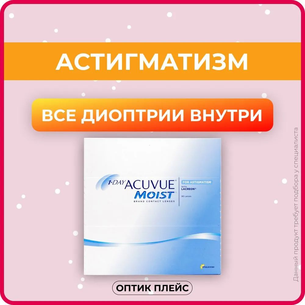 Астигматические линзы ACUVUE 1-Day Moist for Astigmatism (90 линз) Ось 180, Оптическая сила цилиндра #1