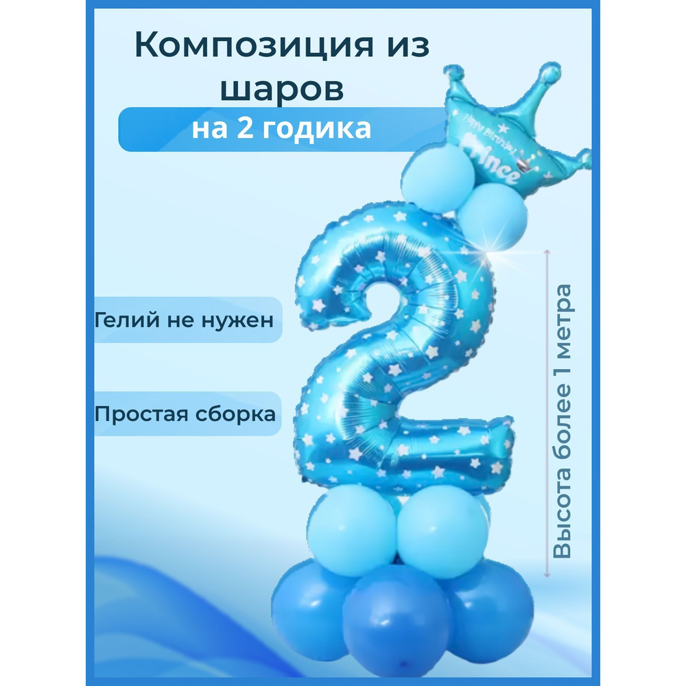 Шарики воздушные голубые с Цифрой 2 Набор на день рождения для мальчика  Шары на 2 годика - купить в интернет-магазине OZON с доставкой по России  (910299794)