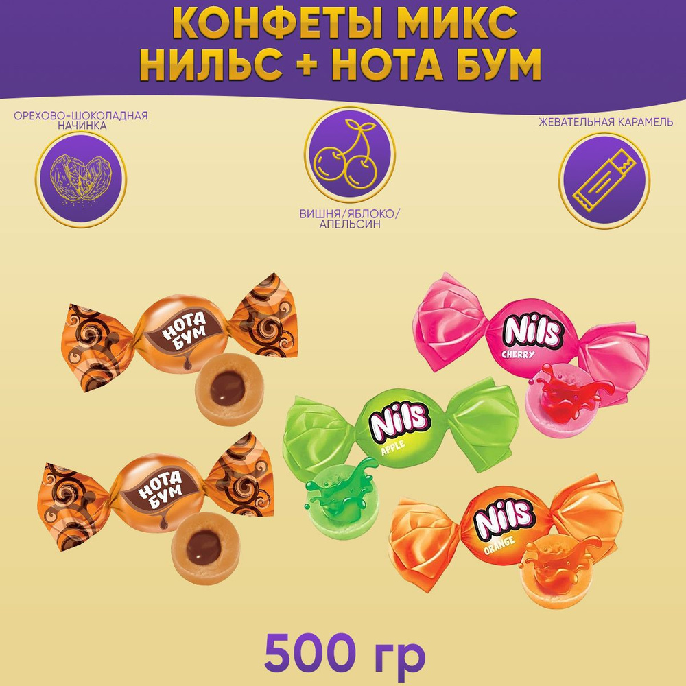 Конфеты микс Нильс+ Нота бум с шоколадно-ореховой начинкой 1000 грамм КДВ  #1