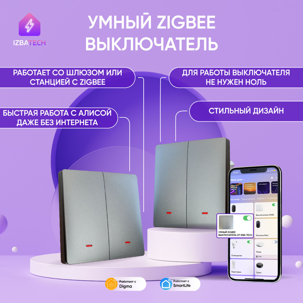 Умный выключатель Izba Tech, клавиш 2 шт, монтаж Скрытый - купить с  доставкой по выгодным ценам в интернет-магазине OZON (1130304760)