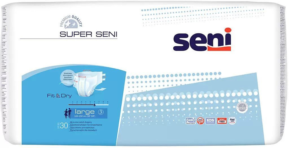 Seni Super Classic, подгузники для взрослых Large (№3), 30 шт #1