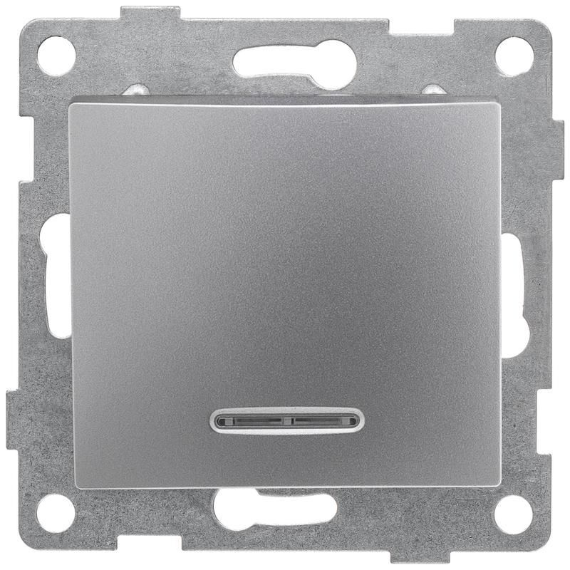 Выключатель 1-кл. СП Bravo 10А 250В с индикацией механизм серебр. GUSI ...