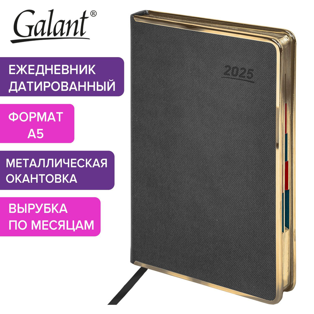 Ежедневник датированный 2025 А5 148х218 мм GALANT Infinity Gold , под кожу, серый, 115728  #1