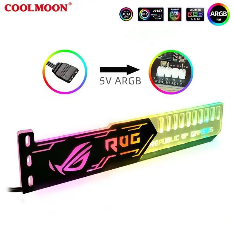 Горизонтальный держатель для видеокарты COOLMOON ROG RGB LED PC Большой 4PIN 25CM  #1