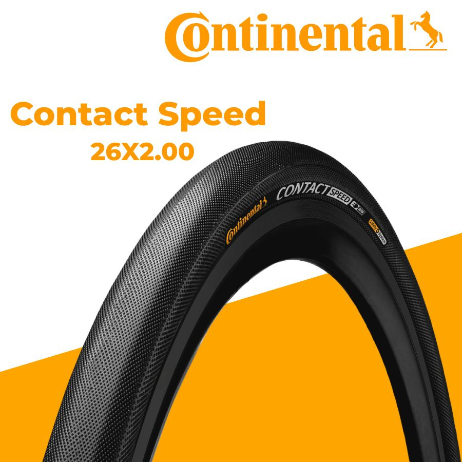 Покрышка велосипедная Continental Contact Speed 26x2.00 (жёлтый логотип), сталь, со светоотражающей полосой #1