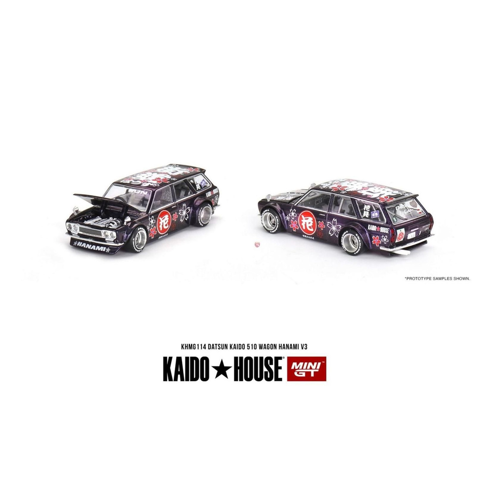 Машинка KAIDO HOUSE MINIGT 1/64 KHMG114 Datsun KAIDO 510 Wagon Purple Hanami Die-cast Alloy Car Model #1