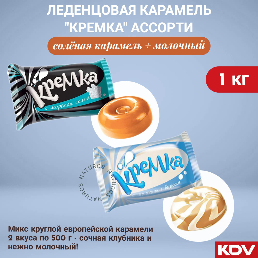 Конфеты карамель леденцовая Кремка ассорти морская соль молочная 1кг ...