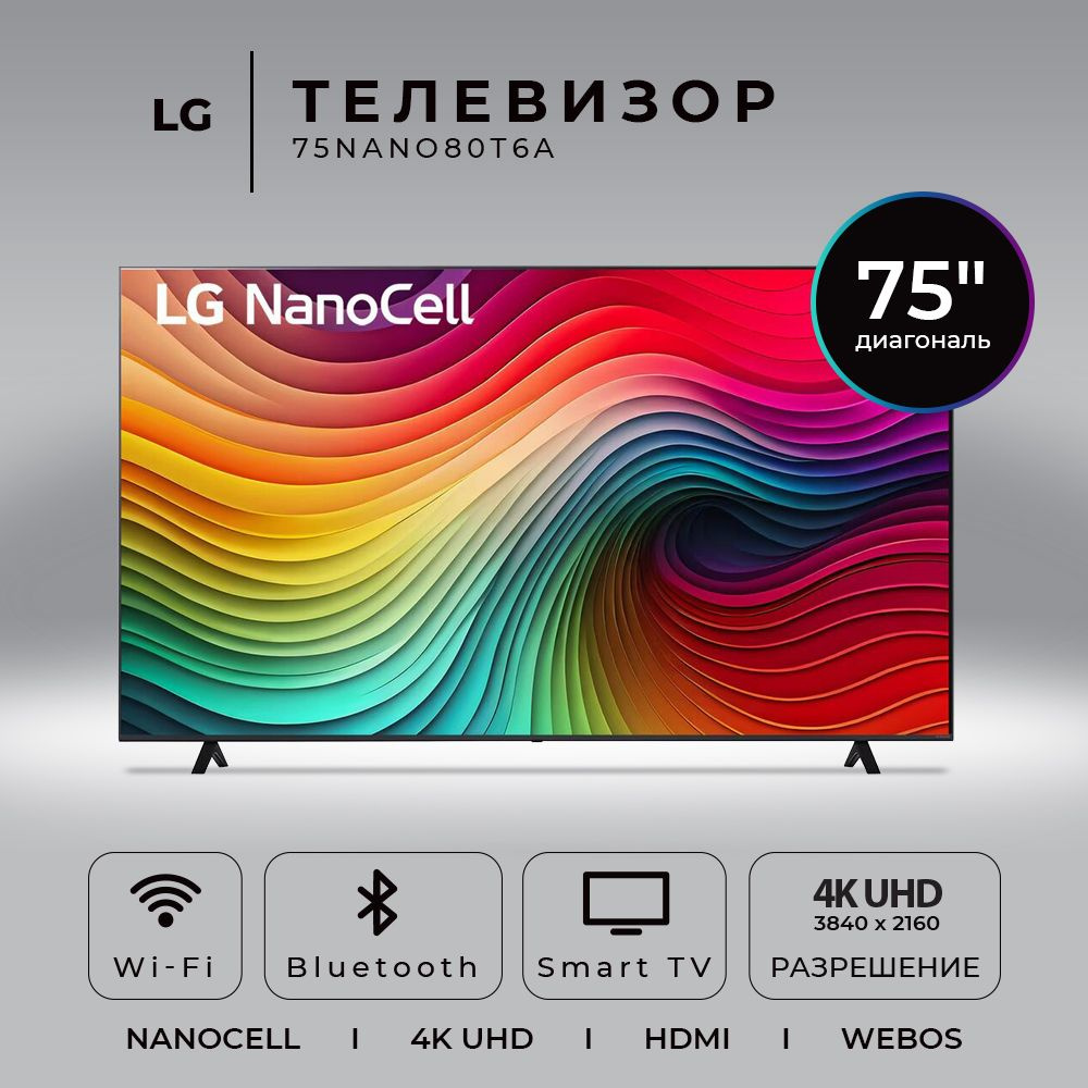 LG Телевизор (Новинка 2024) 75NANO80T6A.ARUG 75" 4K HDR, черный купить ...