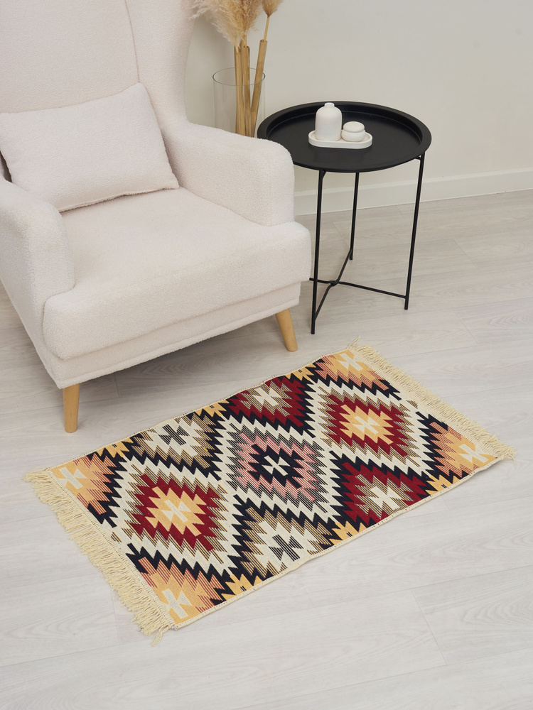 Коврик Kilim GOLD из хлопка 60х90 коричневый-бежевый, Турция #1