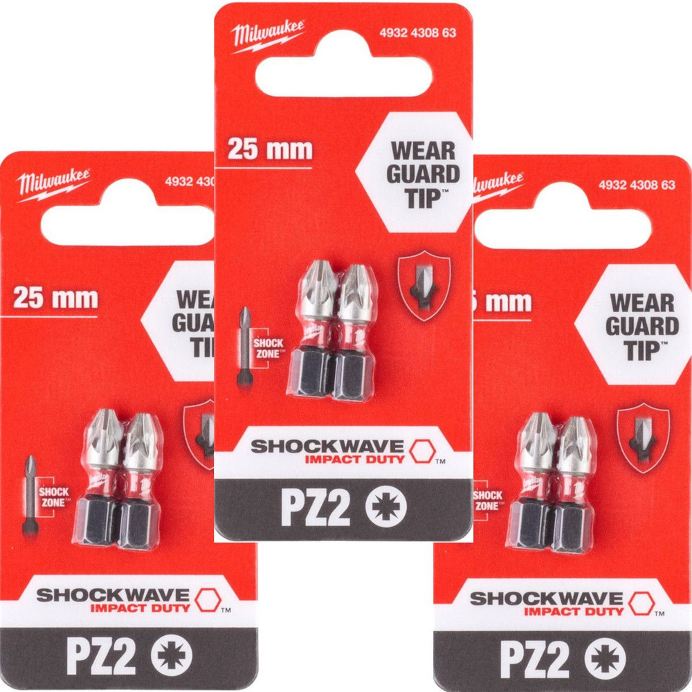 PZ2x25мм (6шт) Бита для шуруповёрта ударная Shockwave MILWAUKEE #1