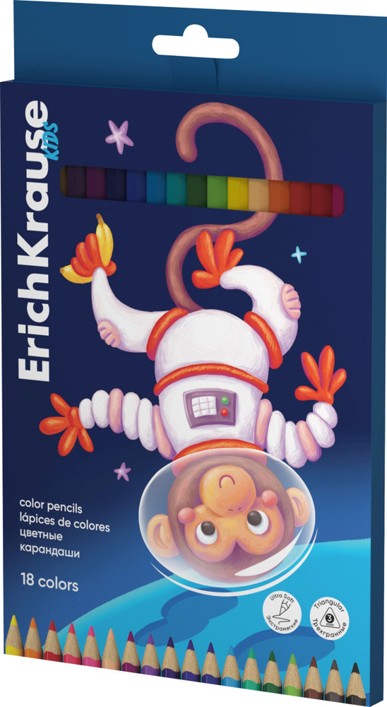 Карандаши цветные ERICHKRAUSE Kids space Animals, трехгранные, 18 цветов, Арт. 61787 - 2 шт.  #1