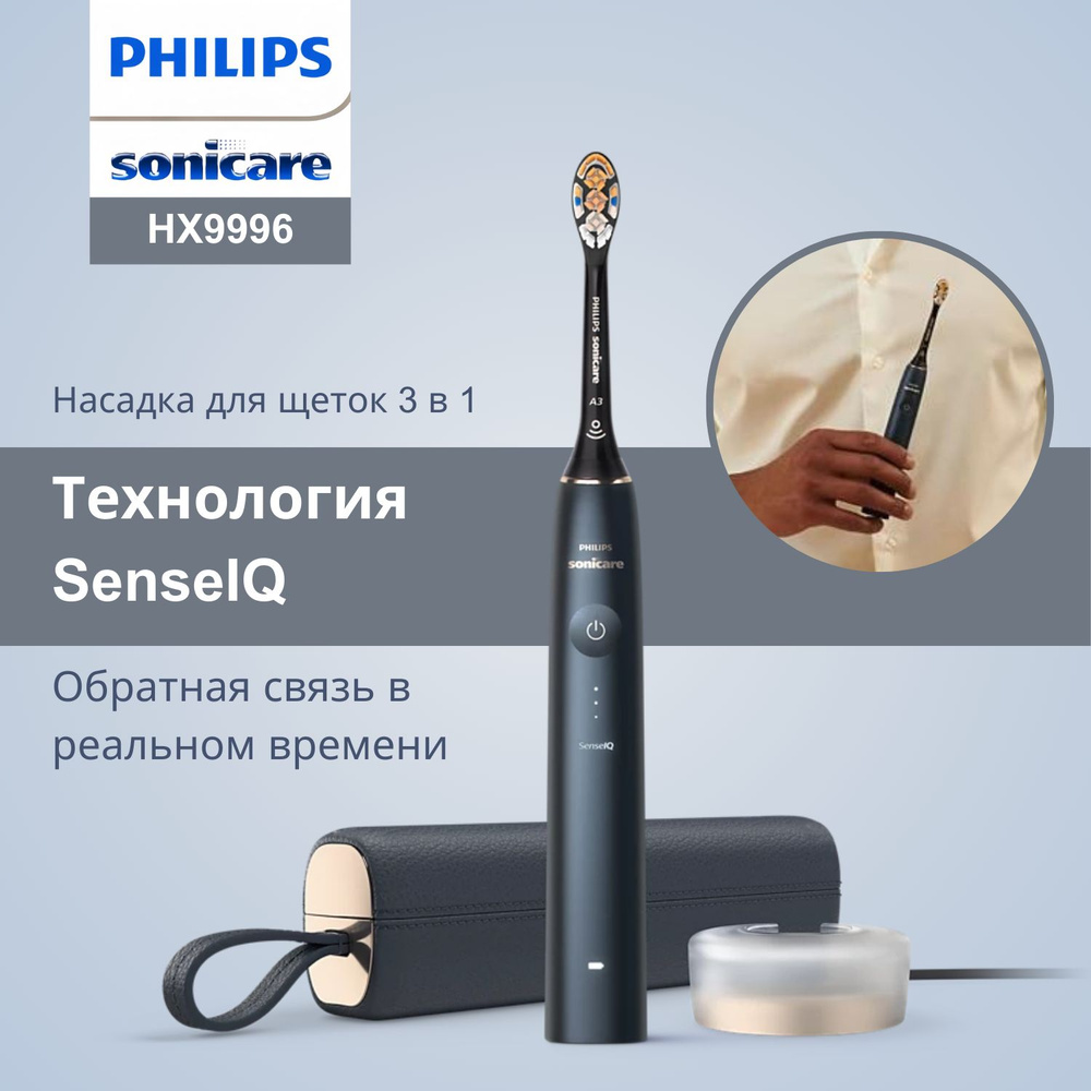 Philips Набор электрических зубных щеток Sonicare, HX9996, Точная технология SenseIQ, темно-синий  #1