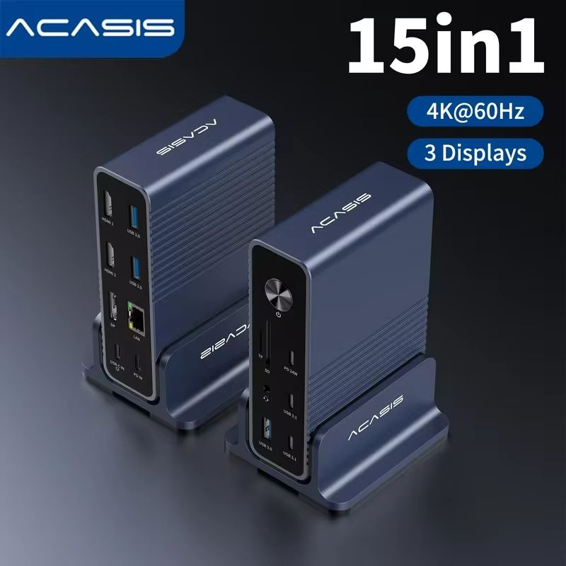 Док-станция Acasis 15 портов Type-C Hub 10 Гбит/с Type-C to HDMI 4K@60HZ PD100W For Macbook Pro Triple #1