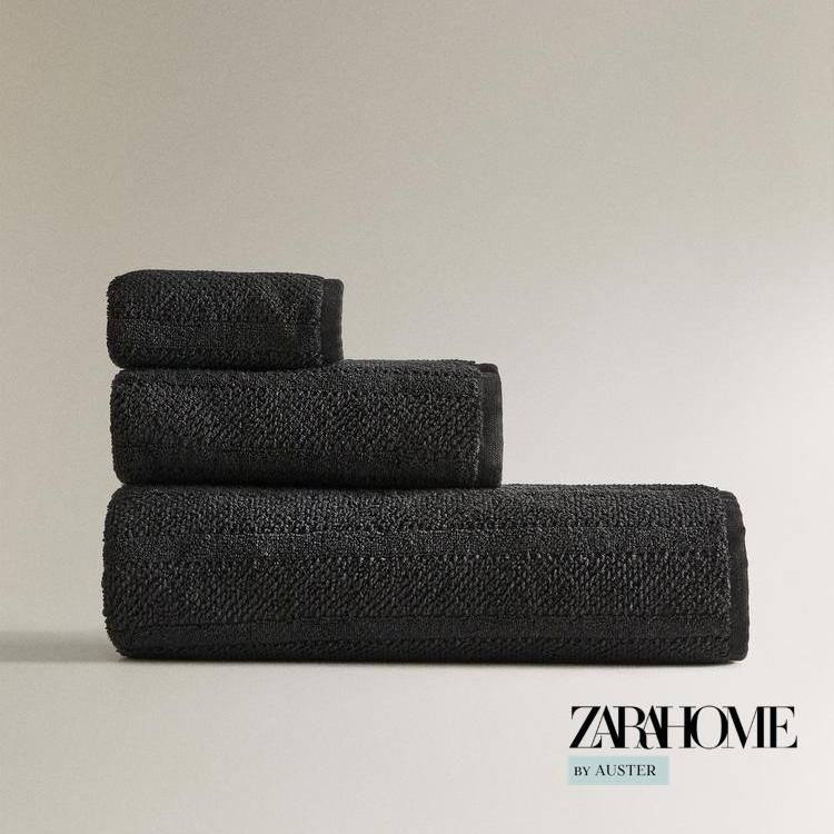 ZARA HOME Полотенце для лица, рук zara home - текстиль для ванной, Хлопок, 50x90 см, черно-серый, черный, #1