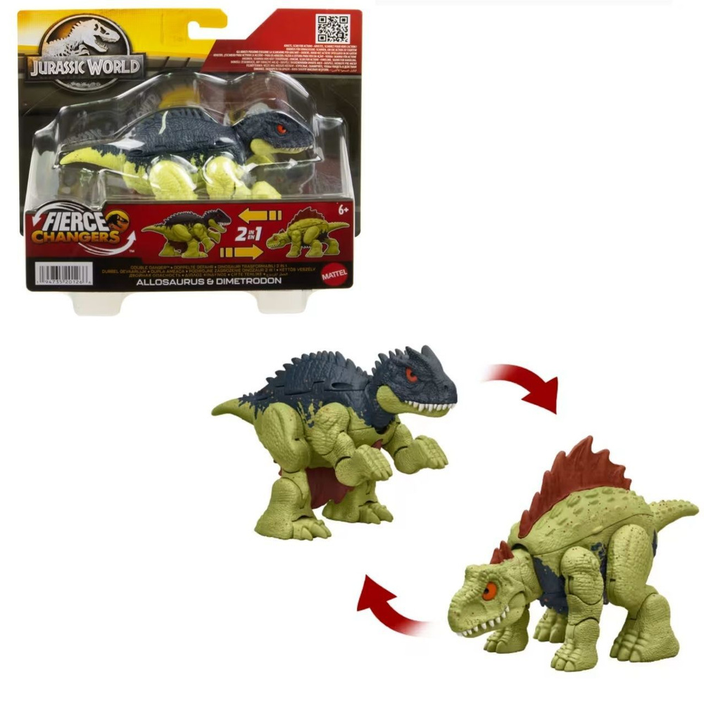 игрушки Mattel фигурки Jurassic World Dimetrodon To Allosaurus Dinosaur Transforming Toy, Double Danger #1