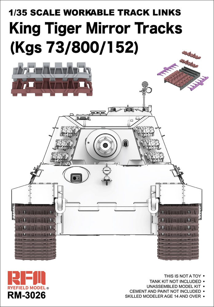 RYEFIELD RFM3026 1/35 Работоспособные гусеничные тяги для Король тигров (зеркальные гусеницы) Модель #1