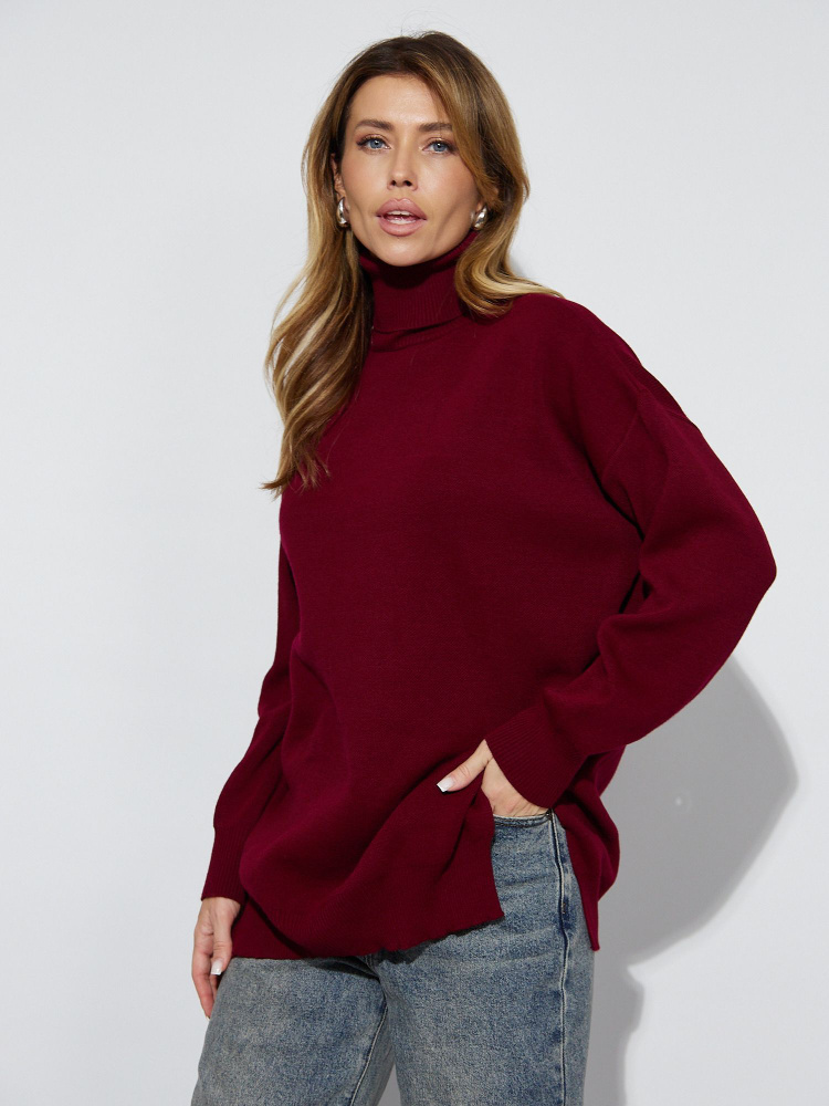 Свитер Женский Marina Bri бордовый Шерсть, размер 44, 46 Без застежки ...