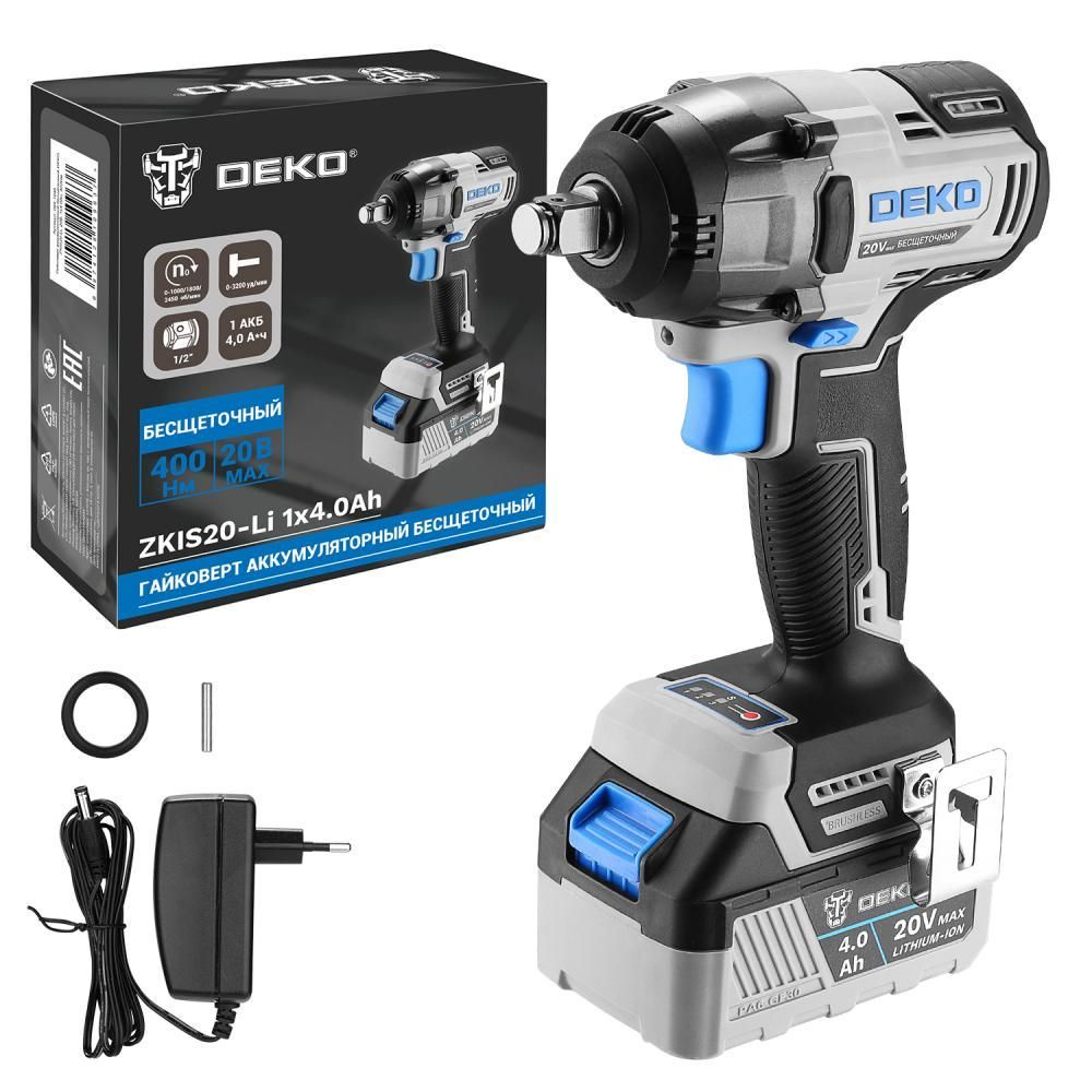 Гайковерт аккумуляторный бесщеточный DEKO ZKIS20-Li 20В 1x4Ач 400Нм 084 ...
