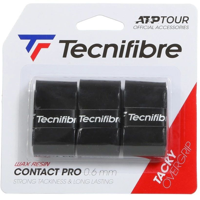 Намотка для теннисной ракетки 3шт Tecnifibre Contact Pro Tacky Овергрип липкий 0.6 мм - черный  #1