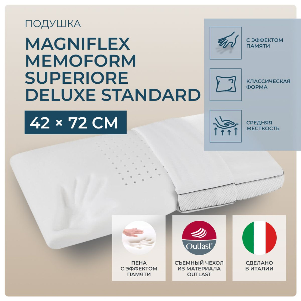 Подушка 42x72 Magniflex Memoform Superiore Deluxe Standard, аутласт, memory foam #1