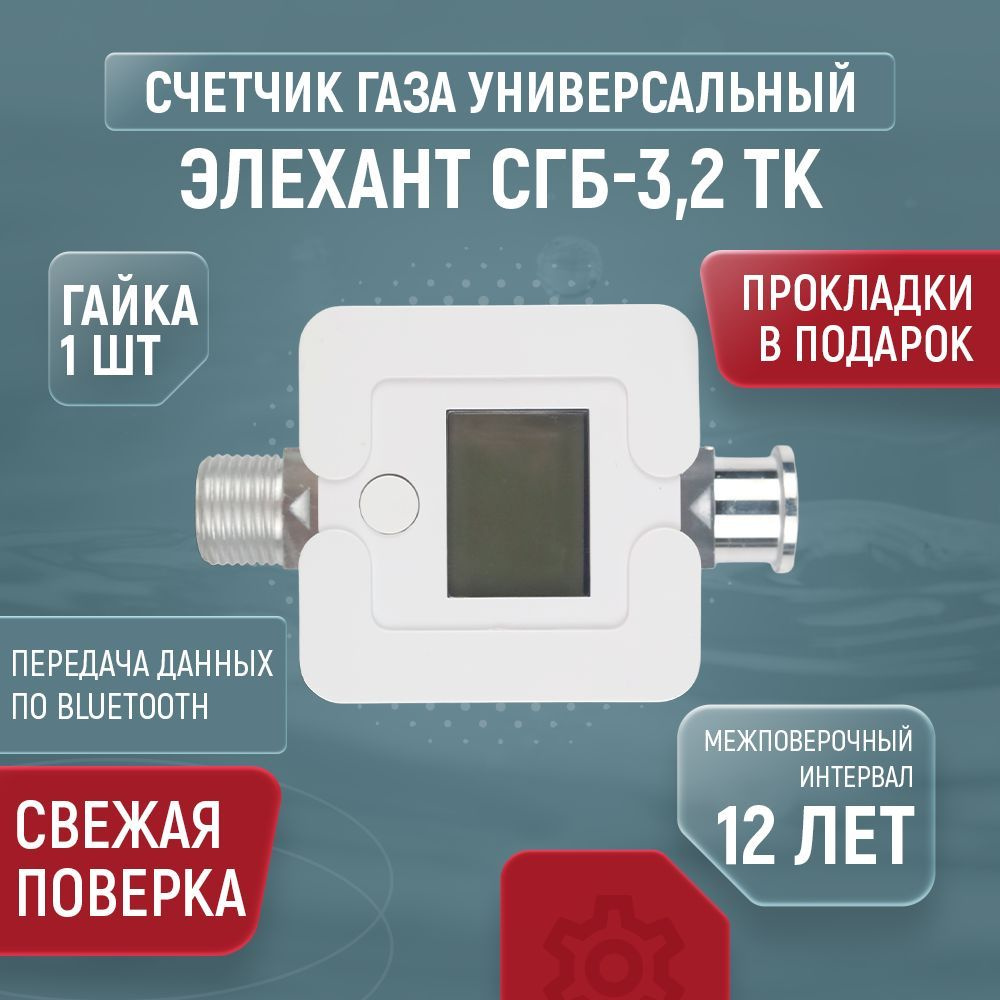 Счетчик газа Элехант СГБ-3,2 ТК Ду 15, L 110, гайка в комплекте  #1