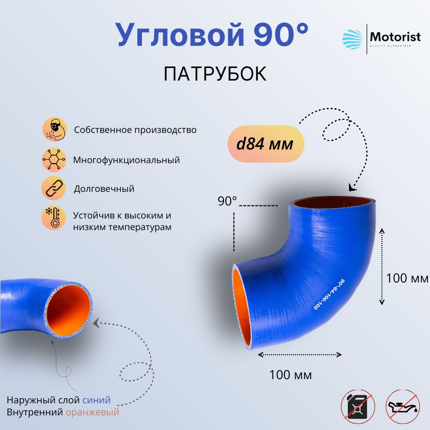 Motorist Патрубок охлаждения, 100 мм, арт. 90° L100*100 d084 #1