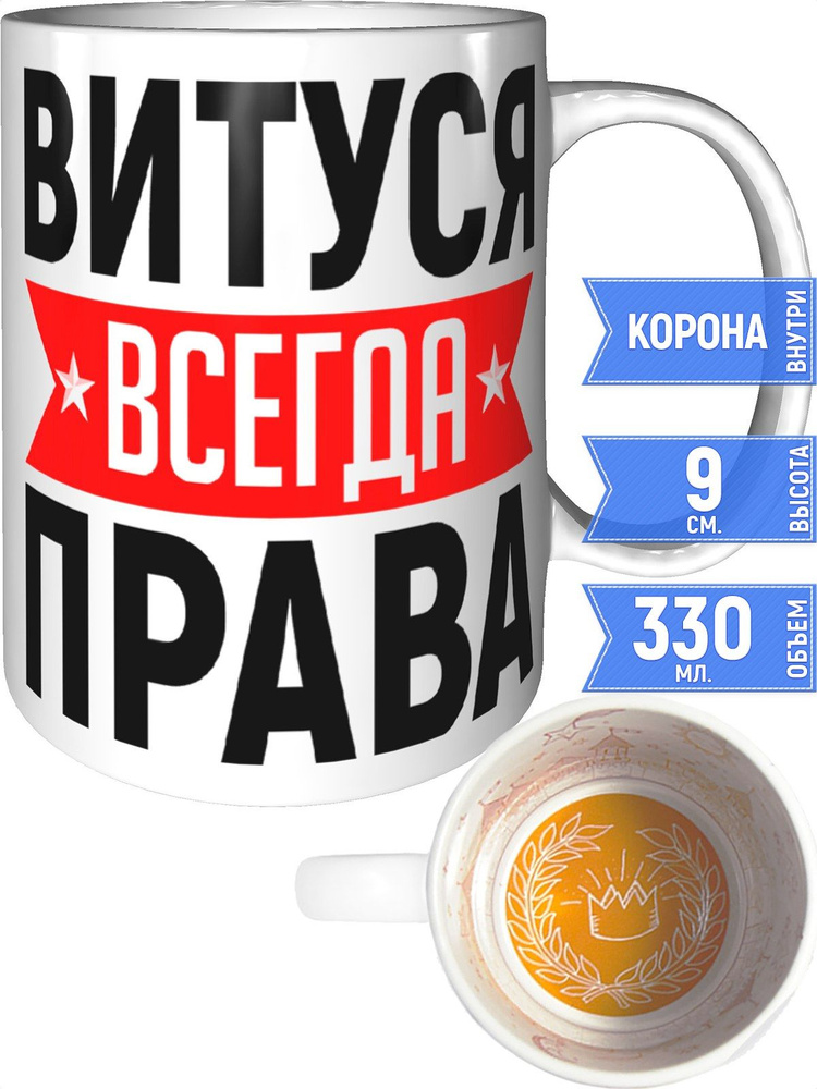 Кружка Витуся всегда права - внутри рисунок короны #1