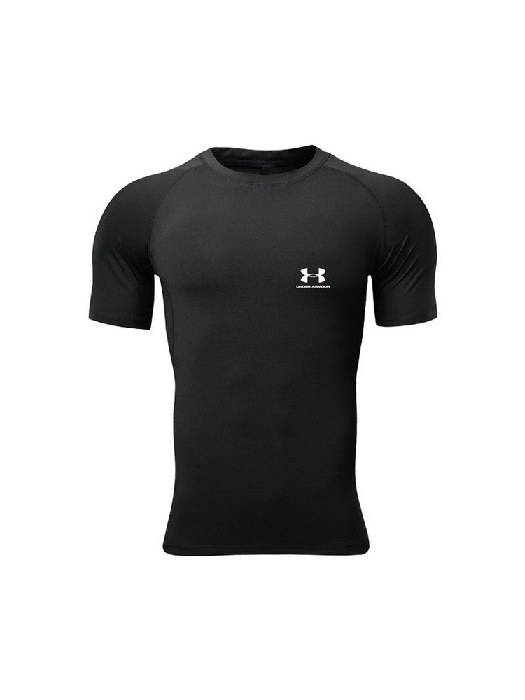 Рашгард Мужской Under Armour черный Короткий, размер 48, 50 Полиэстер ...