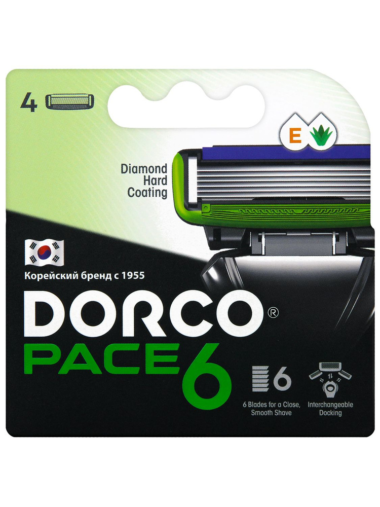 Dorco Сменные кассеты PACE6 (4 шт.), 6 лезвий, крепление PACE, увл.полоса #1