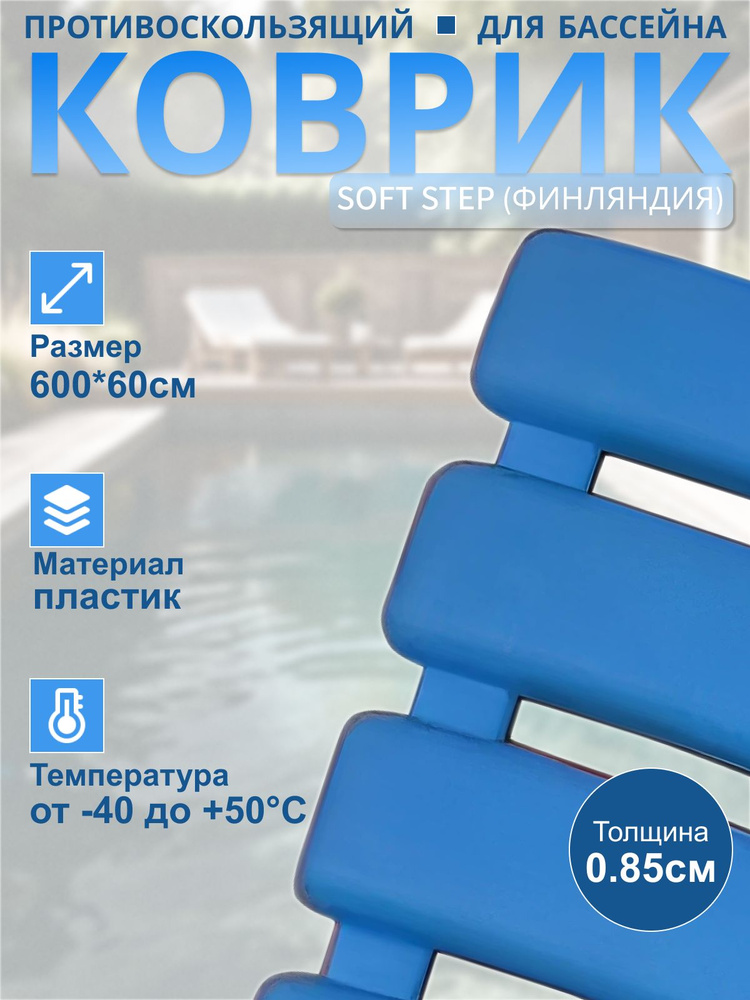 Коврик противоскользящий 600х60 см Soft Step №8 Navy Blue (синий) для ванной комнаты и туалета, бани, #1