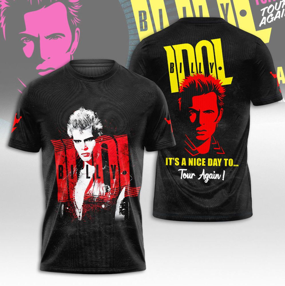 Футболка Футболка Billy Idol It's A Nice Day To Tour Again 2025 3D All Over Printed T-Shirt 1 шт #1