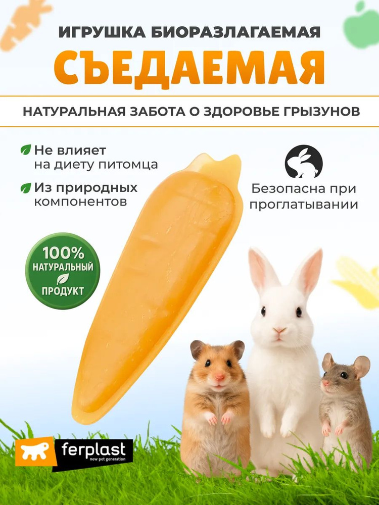 Жевательная игрушка для грызунов Ferplast GoodBite TIN & NAT, морковь #1