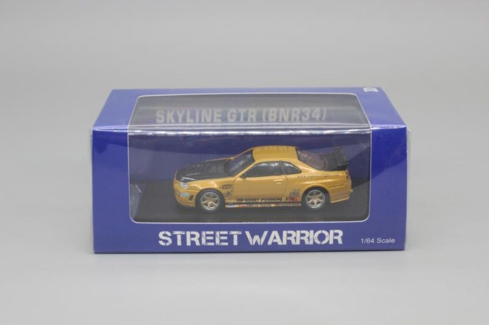 Машинка Street Weapon 1/64 Nissan R34 GT-R Wide-body LB Yellow Die-cast ...