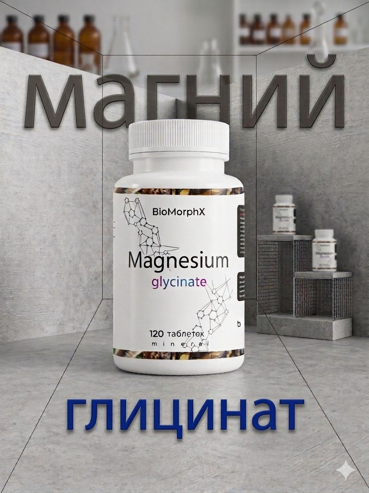 Магний Глицинат 120 таблеток Хелат Бисглицинат / magnesium glycinate 200 мг / BIOMORPH #1