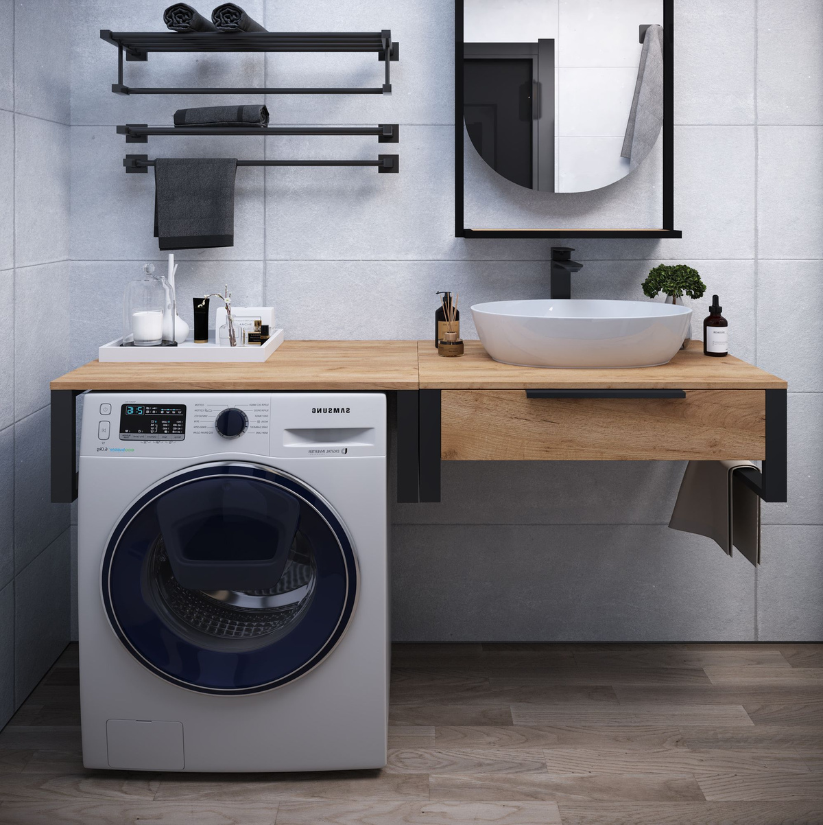 Полка над стиральной машинкой в ванную "Gard 70" Лофт Дуб Крафт Золотой ...