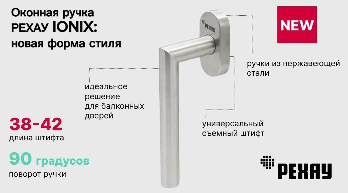 Оконная ручка РЕХАУ IONIX из нержавеющей стали для пластиковых окон ...