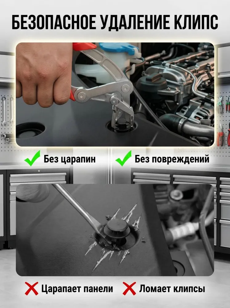 Профессиональный съемник клипс автомобильных и клипсодер для разборки салона авто. 3-е поколение, 17-4 нержавеющая сталь, красный цвет, скрытая пружина для снятия крепежей, красный, фото 5