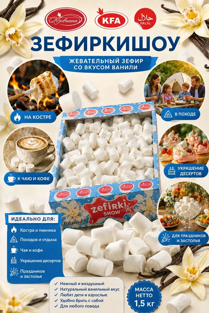 Маршмеллоу (жевательный зефир) со вкусом ванили ящик 1,5 кг, 1,5 кг, фото 3