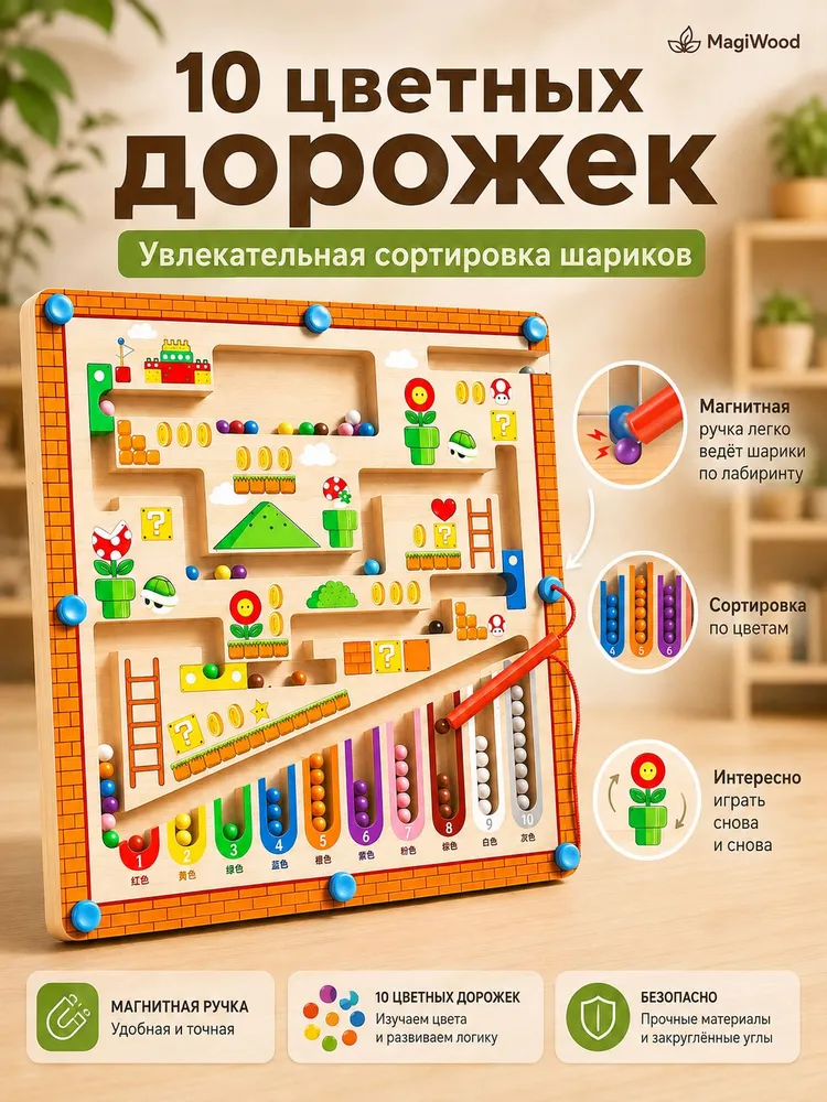 Развивающая игра Магнитный лабиринт с бусинами / Логическая игрушка для подготовки детской руки, вариант, фото 6