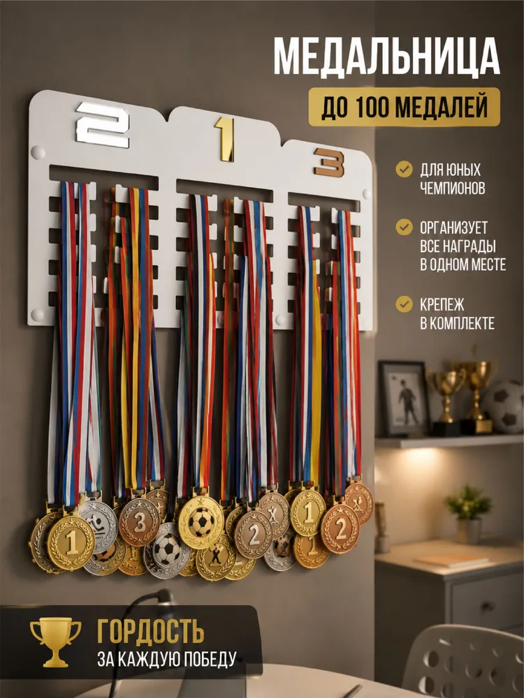 Медальница с победными местами, белая (цифры), белый