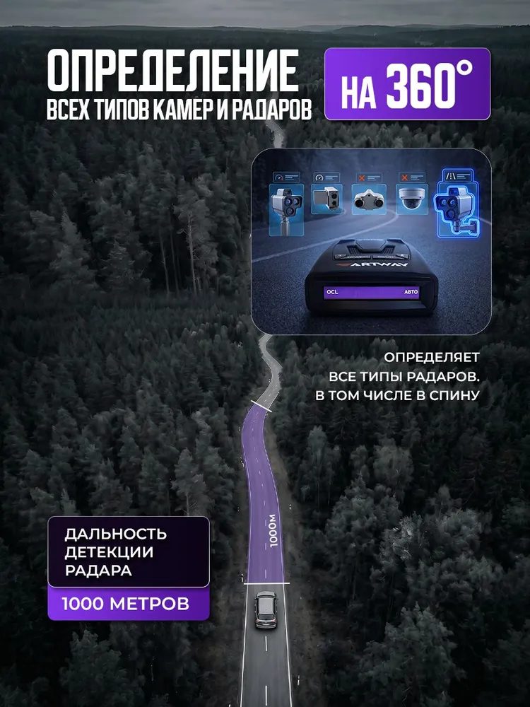 Радар-детектор автомобильный Artway RD-210 сигнатурный с GPS информатором, вариант, фото 2