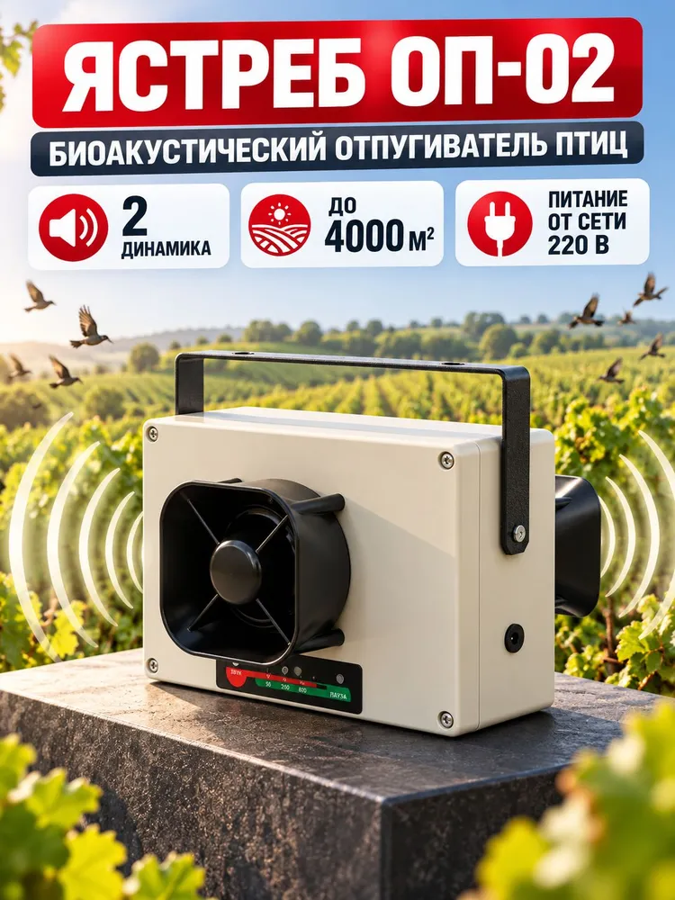 Биоакустический отпугиватель птиц Ястреб ОП-02 сдвумя динамиками, вариант