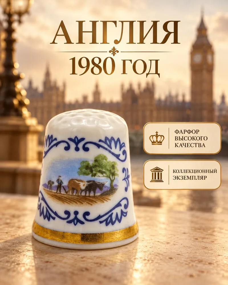 Напёрсток фарфоровый, винтаж. Англия 1980 г. Высота 3 см. Вес 5 гр., 5 г, фото 6