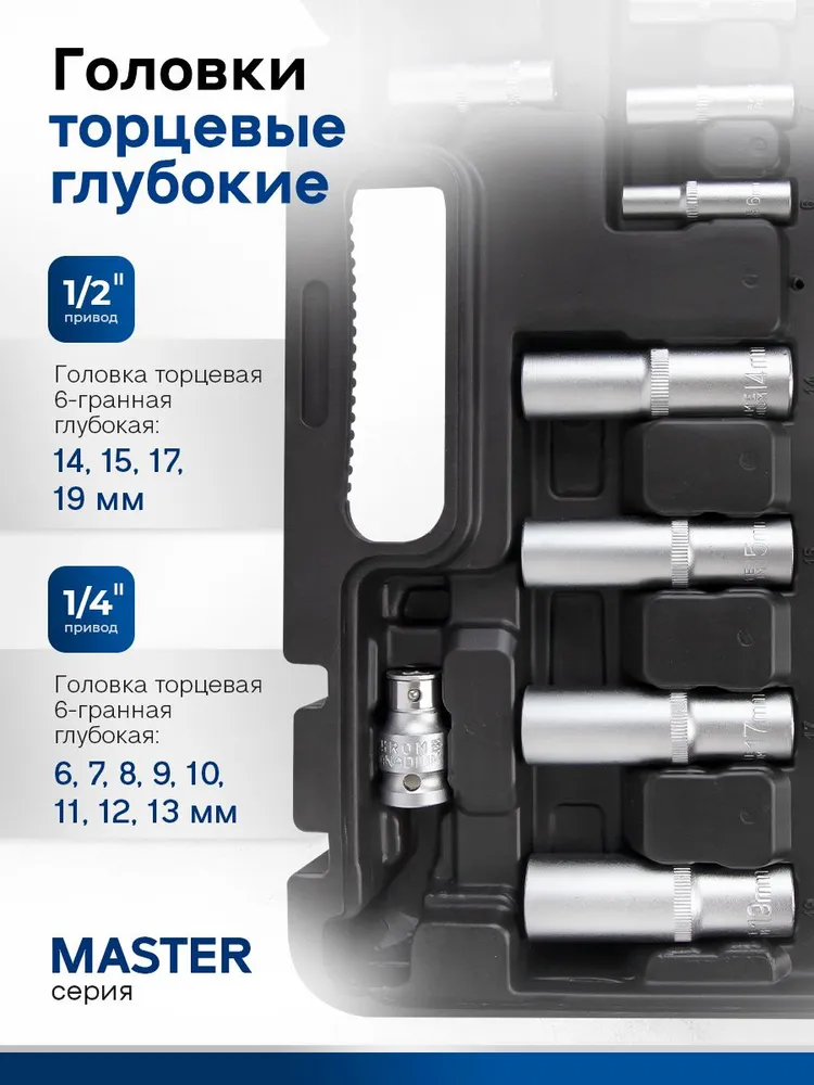 Набор инструментов для автомобиля 1/2"DR и 1/4"DR 94 предмета, Master KT 701251, вариант, фото 5