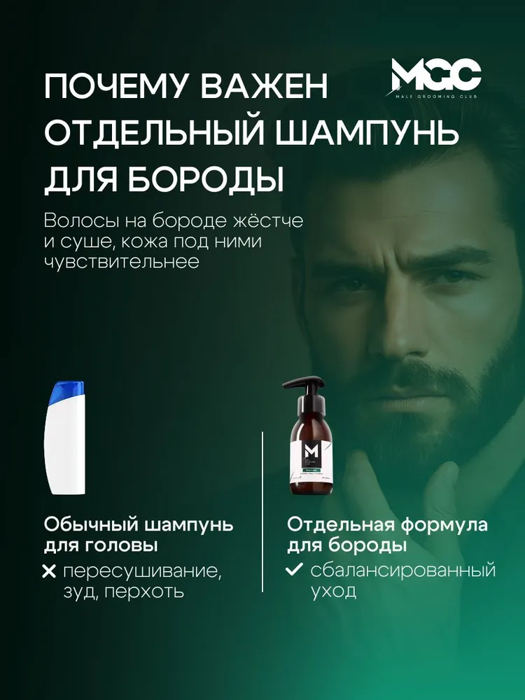 Шампунь для бороды и усов MGC профессиональный, безсульфатный, от перхоти и зуда, 100 мл, 100 мл, фото 3