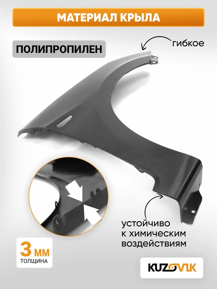 Крыло переднее пластиковое правое для Хендай Солярис 1 Hyundai Solaris 1 (2011-2017) пластиковое с отверстием под повторитель поворота, новое под покраску заводское качество, вариант, фото 5