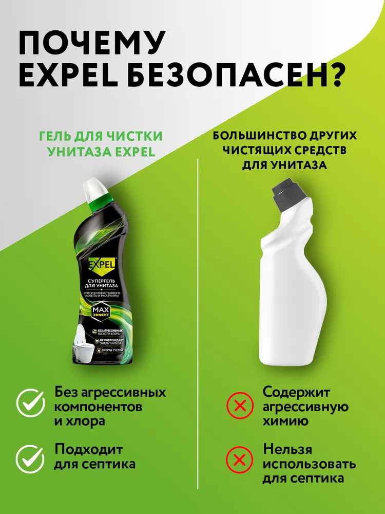 Средство для унитаза, гель, Expel, чистящее средство, устранение налета и ржавчины, 700 мл х 2 шт, 700 мл, 2 шт, фото 6