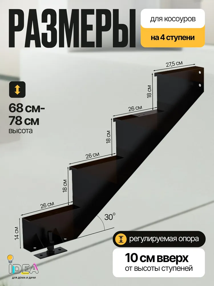 Каркас косоур для лестницы "Степ Хаус" на 4 ступени для крыльца любой ширины, вариант, фото 2
